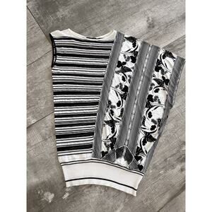 CLASS ROBERTO CAVALLI Authentic Designer Stretch Blouse/Tunic Size 8 Black Whit